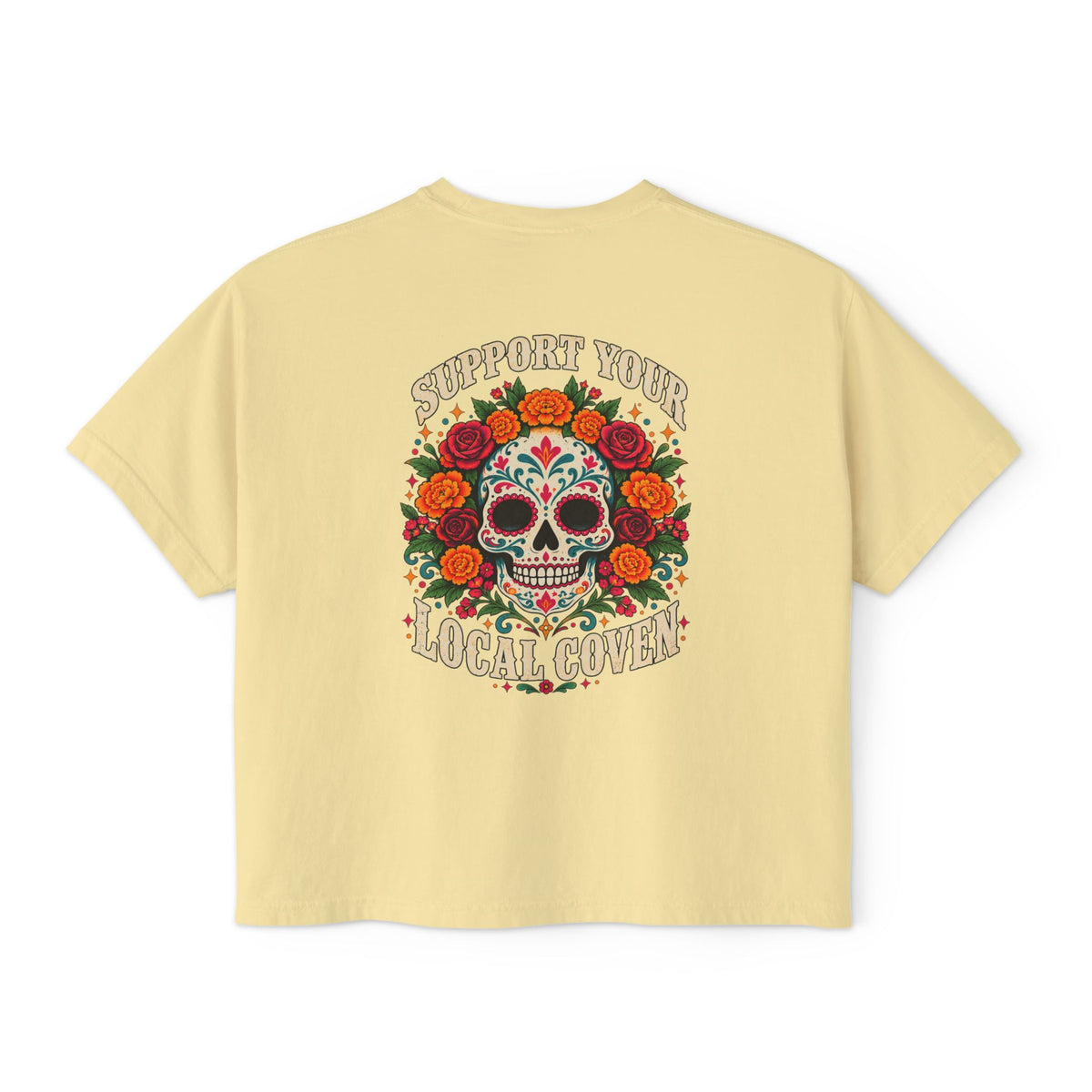 Support Your Local Coven | Floral Sugar Skull Tee | High Desert Mama