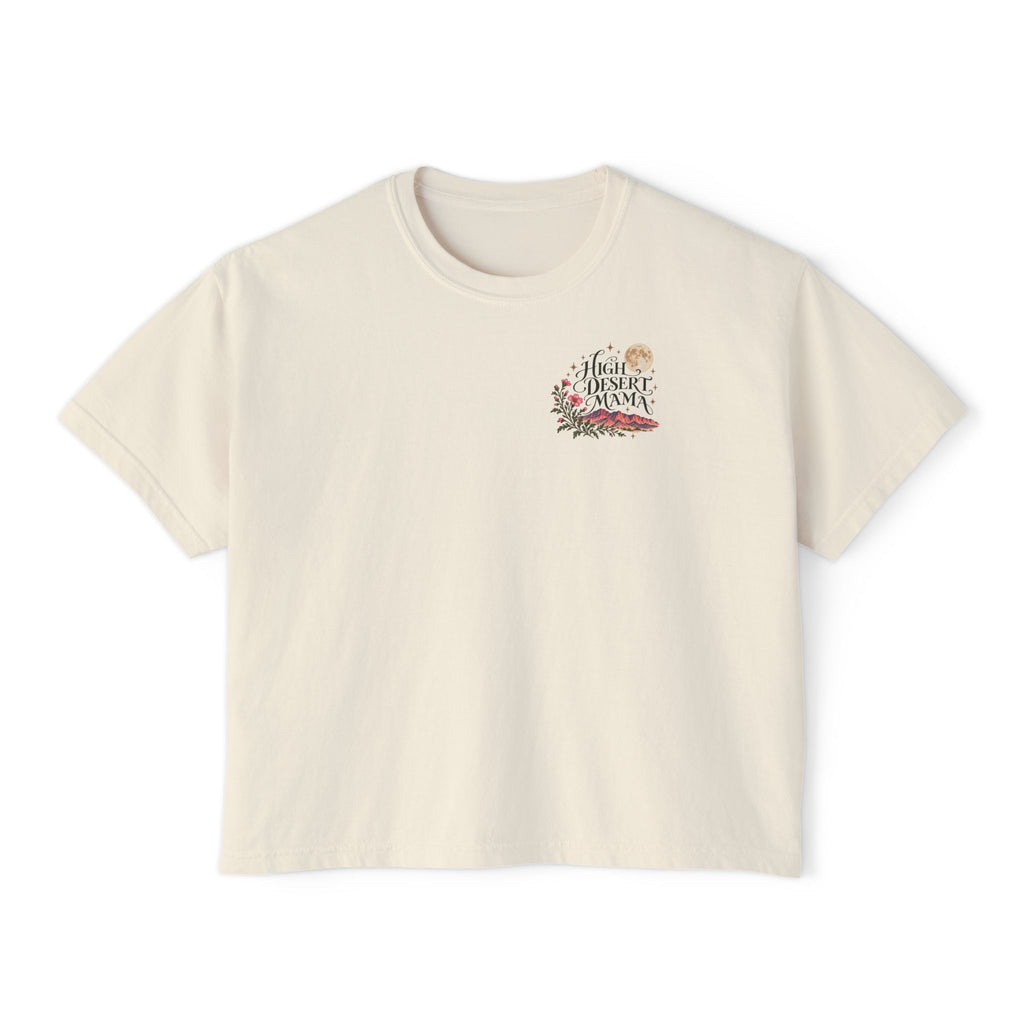 She Loves the Moon | Sandia Mountains Sunset Boxy Tee | High Desert Mama
