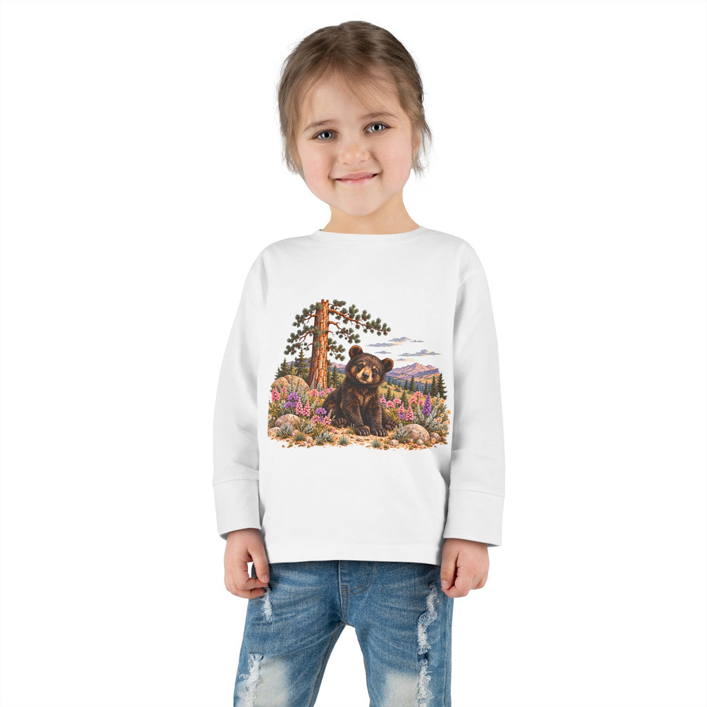 High Desert Little Toddler LongSleeve Tee | Black Bear & Wildflowers