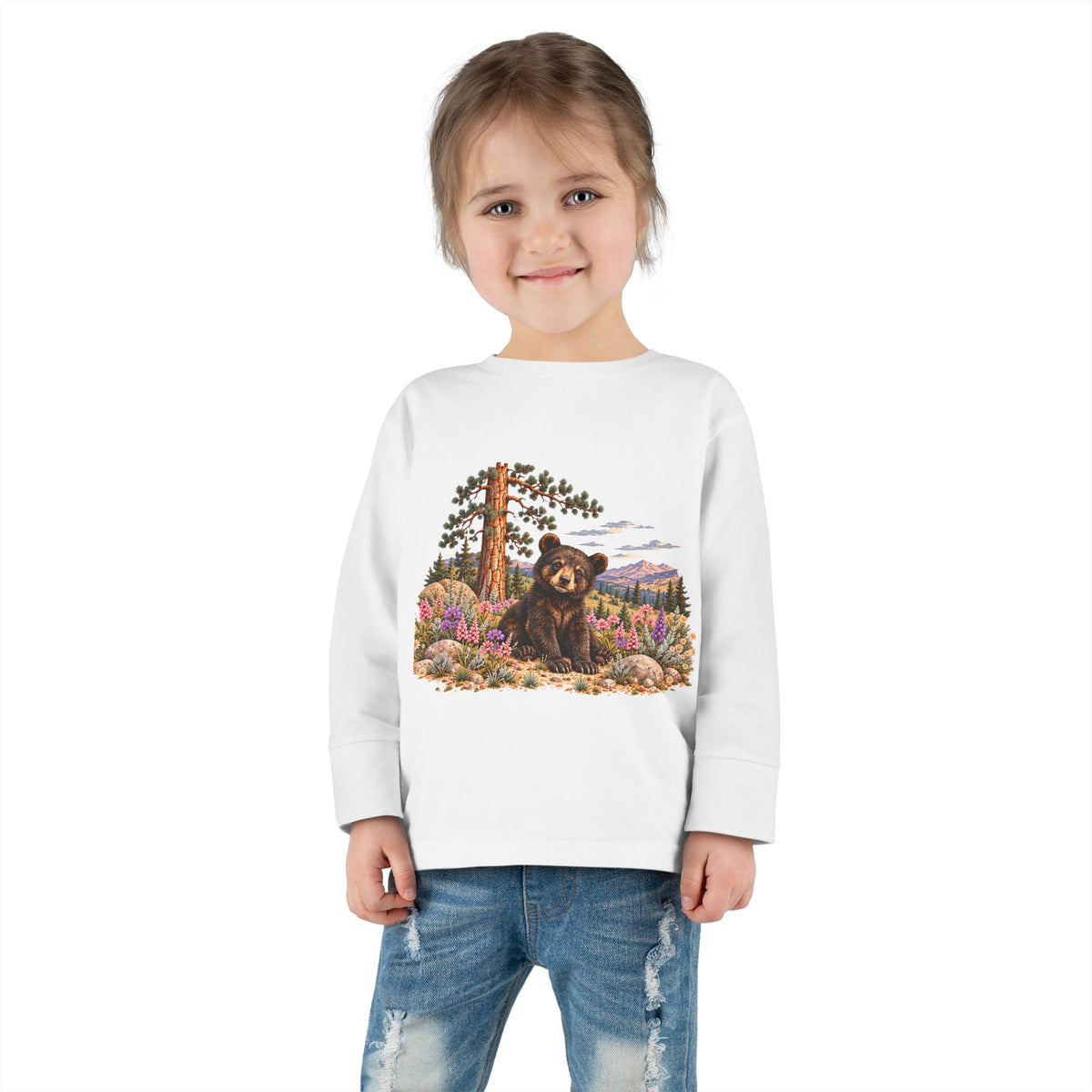 High Desert Little Toddler LongSleeve Tee | Black Bear & Wildflowers