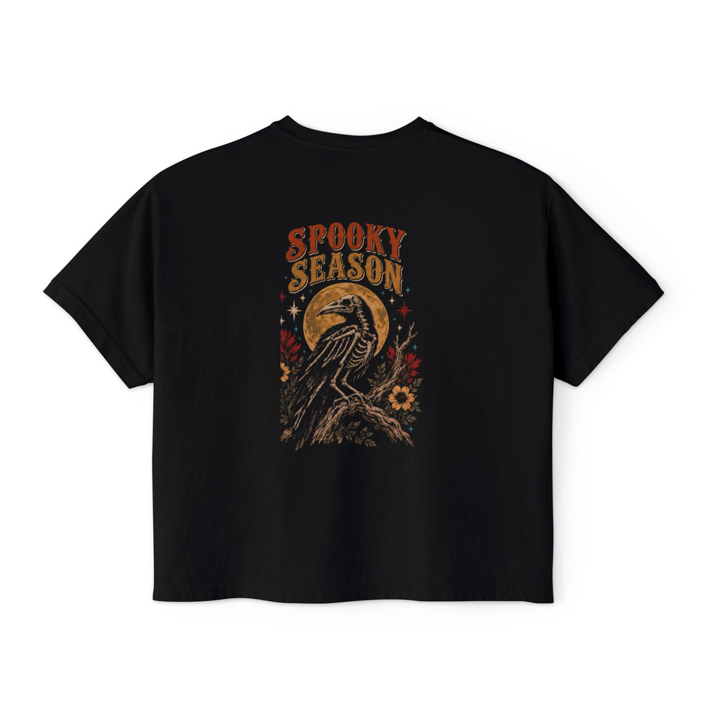 Spooky Season Skeleton Raven Graphic Boxy Tee