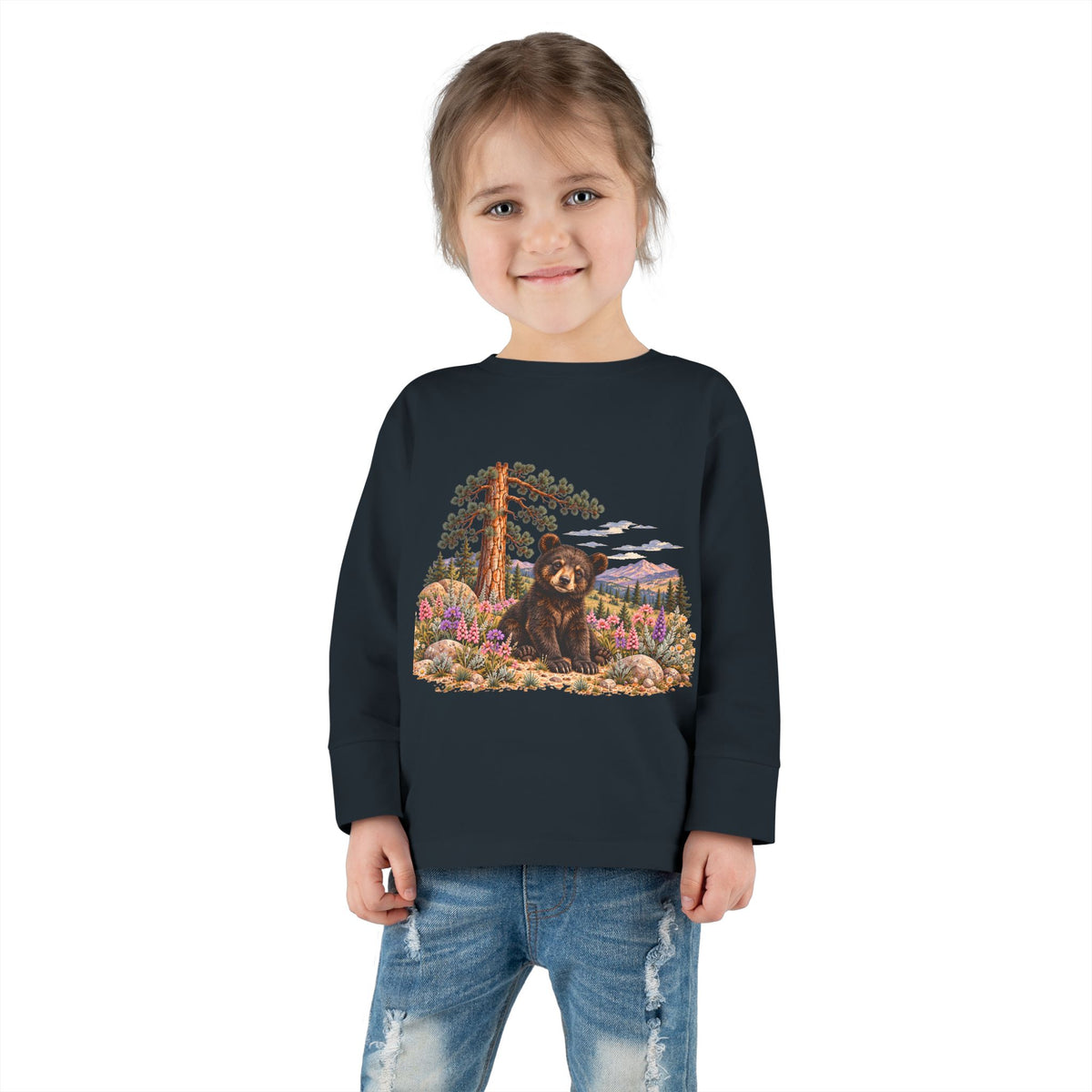 High Desert Little Toddler LongSleeve Tee | Black Bear & Wildflowers