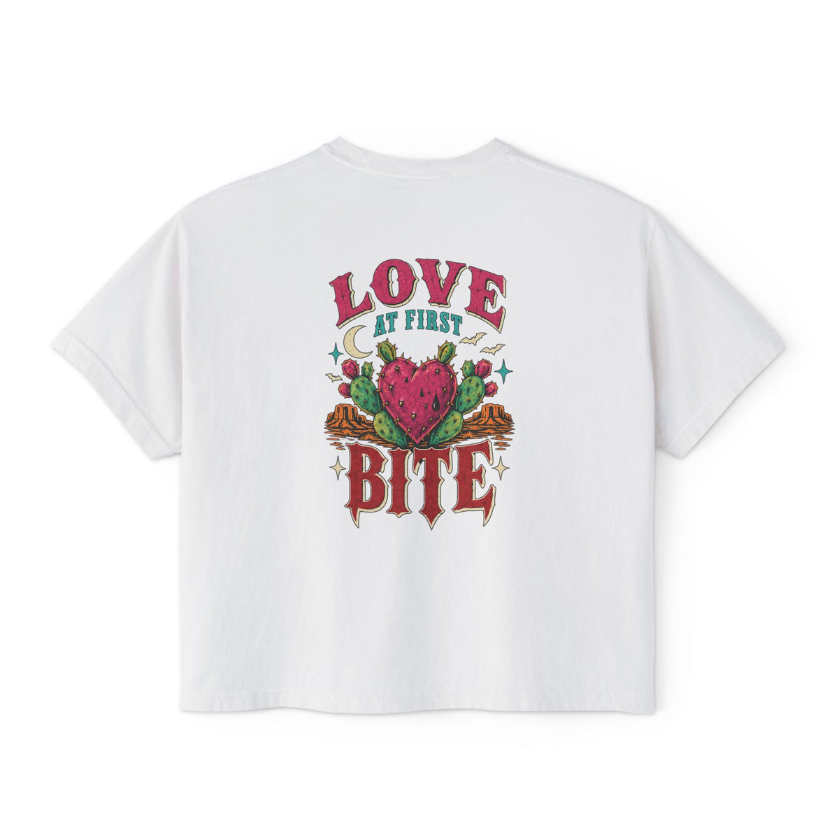 Love At First Bite Boxy Tee — Women's Graphic Strawberry Heart Top