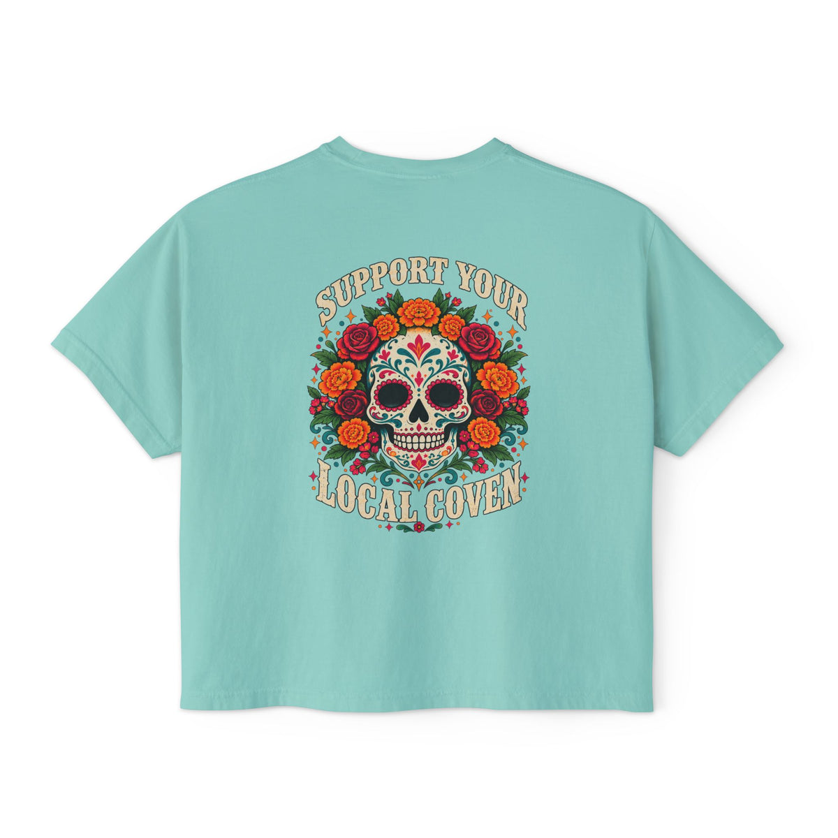 Support Your Local Coven | Floral Sugar Skull Tee | High Desert Mama