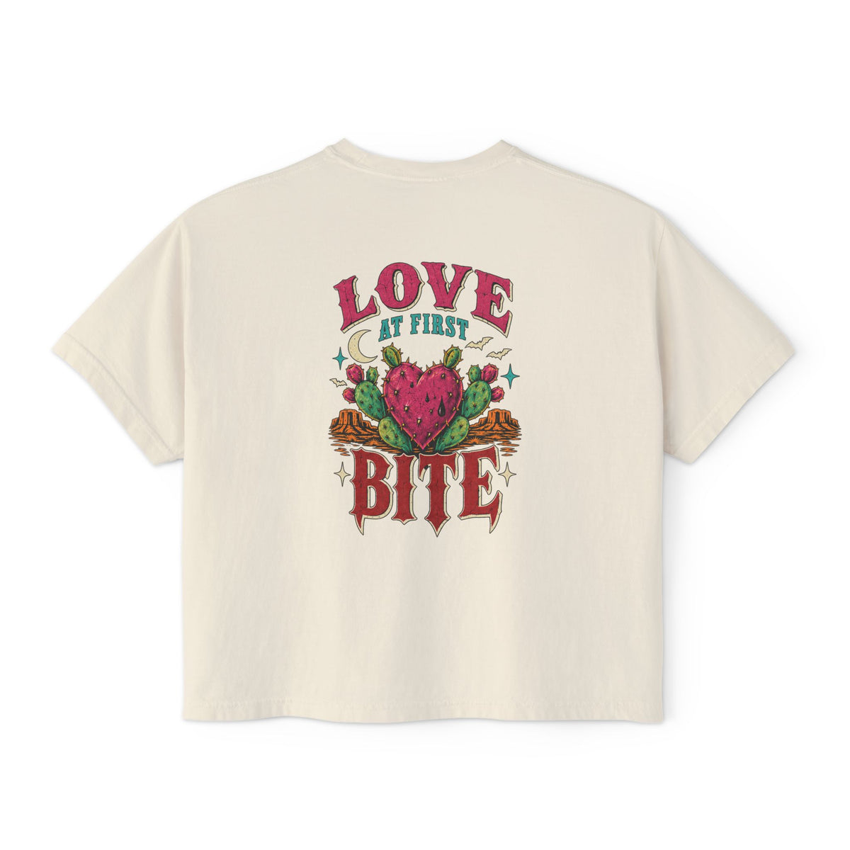 Love At First Bite Boxy Tee — Women's Graphic Strawberry Heart Top