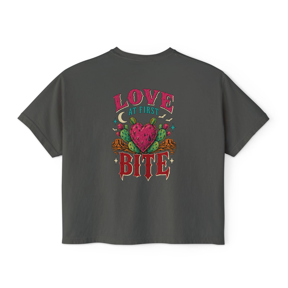 Love At First Bite Boxy Tee — Women's Graphic Strawberry Heart Top