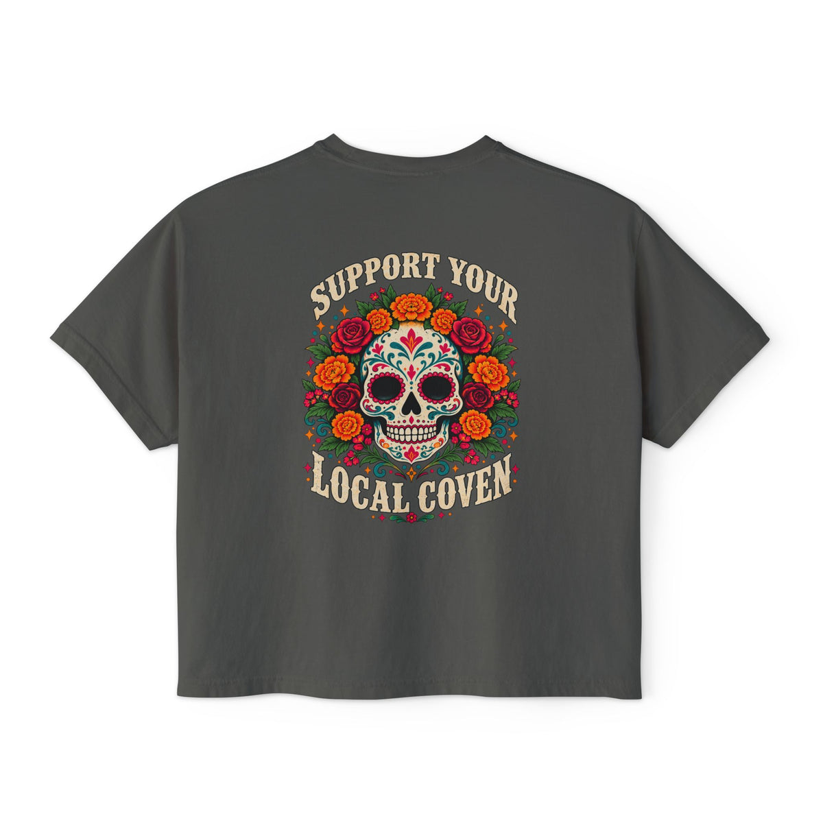 Support Your Local Coven | Floral Sugar Skull Tee | High Desert Mama