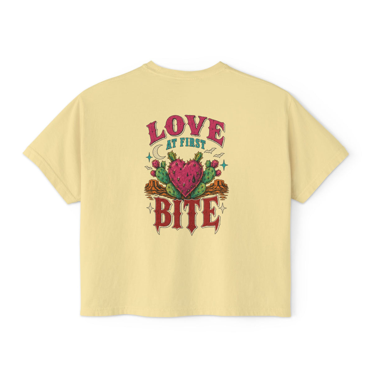 Love At First Bite Boxy Tee — Women's Graphic Strawberry Heart Top