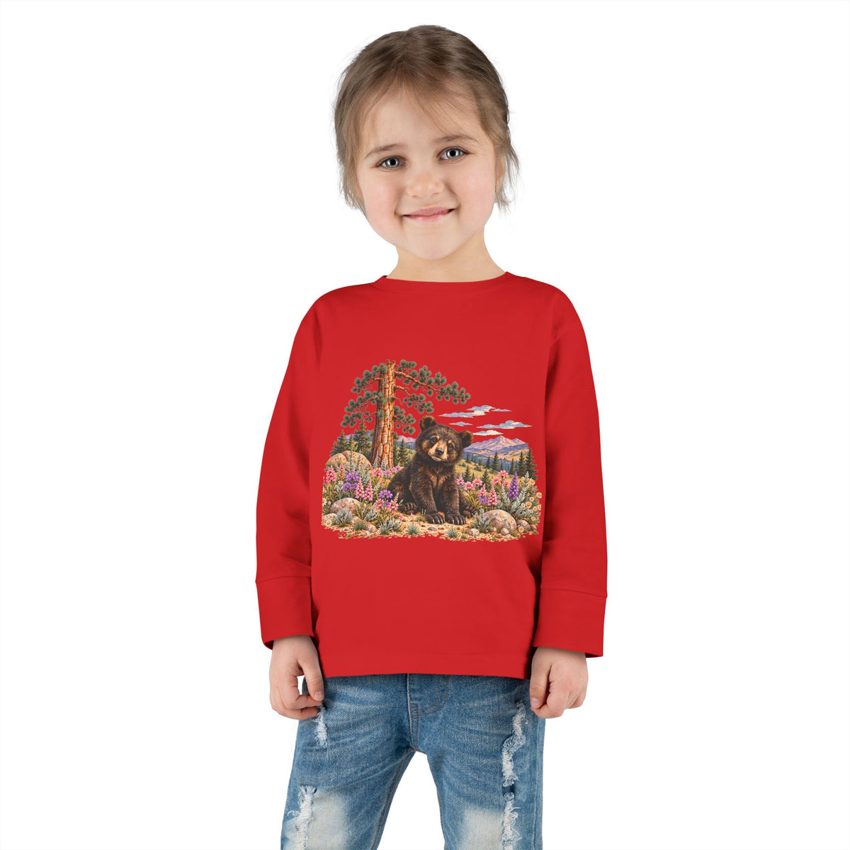 High Desert Little Toddler LongSleeve Tee | Black Bear & Wildflowers