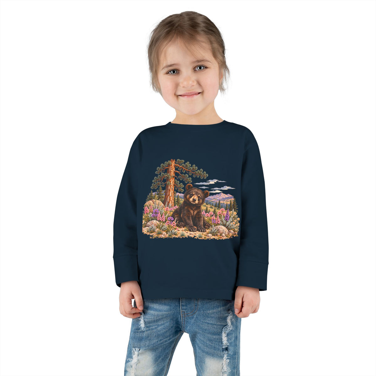 High Desert Little Toddler LongSleeve Tee | Black Bear & Wildflowers